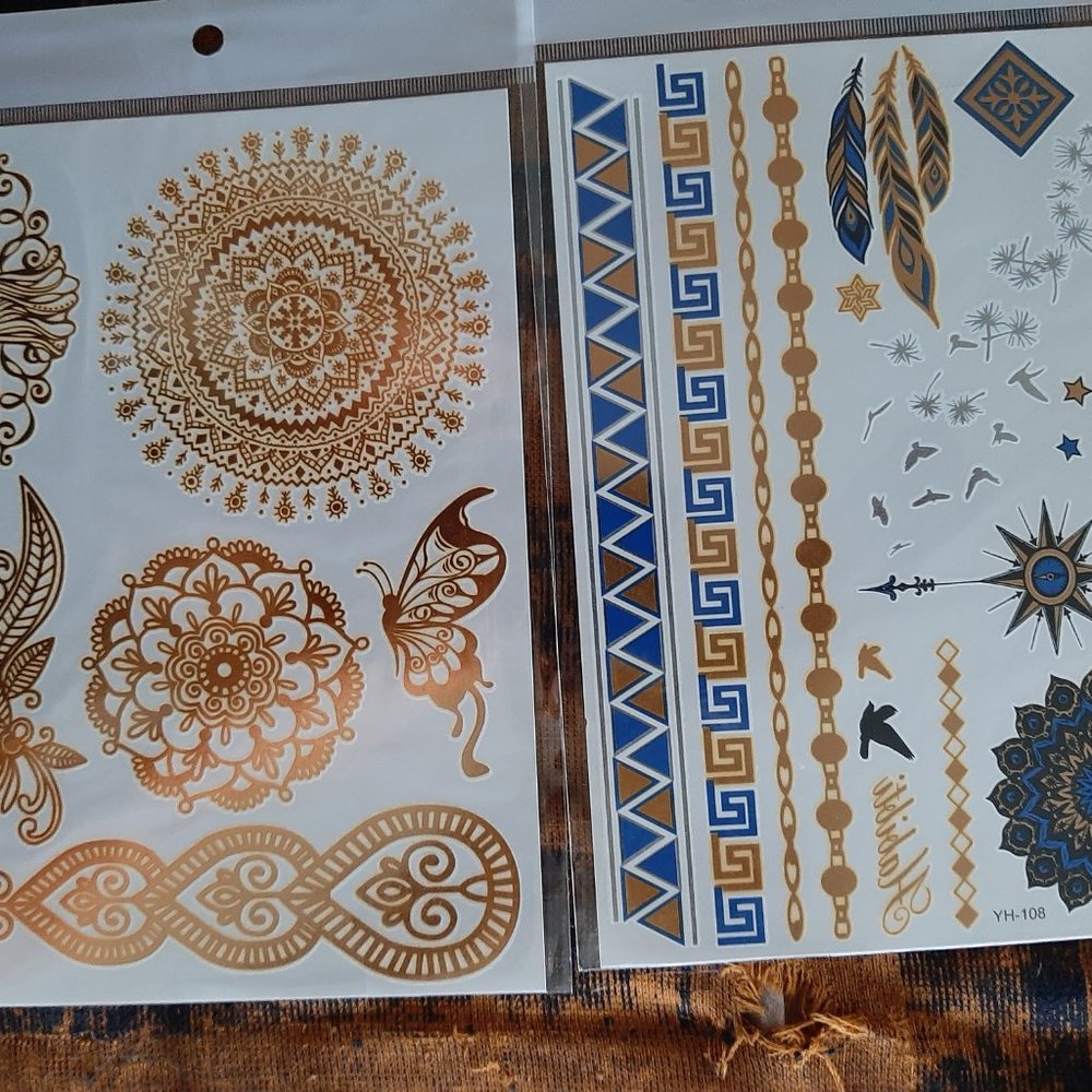 3 sheets Golden Silver Temporary Tattoo - Picture 5 of 16